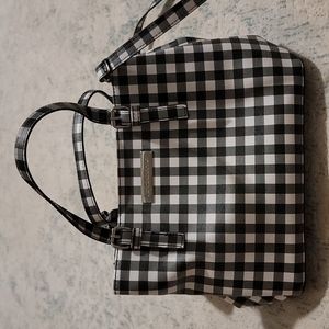 Liz Claiborne Black & White Buffalo Check Plaid Handbag Purse